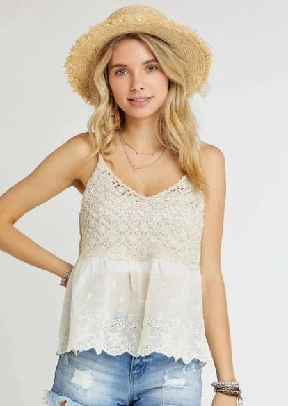 Crochet V-Neck Tank Top with Lace 