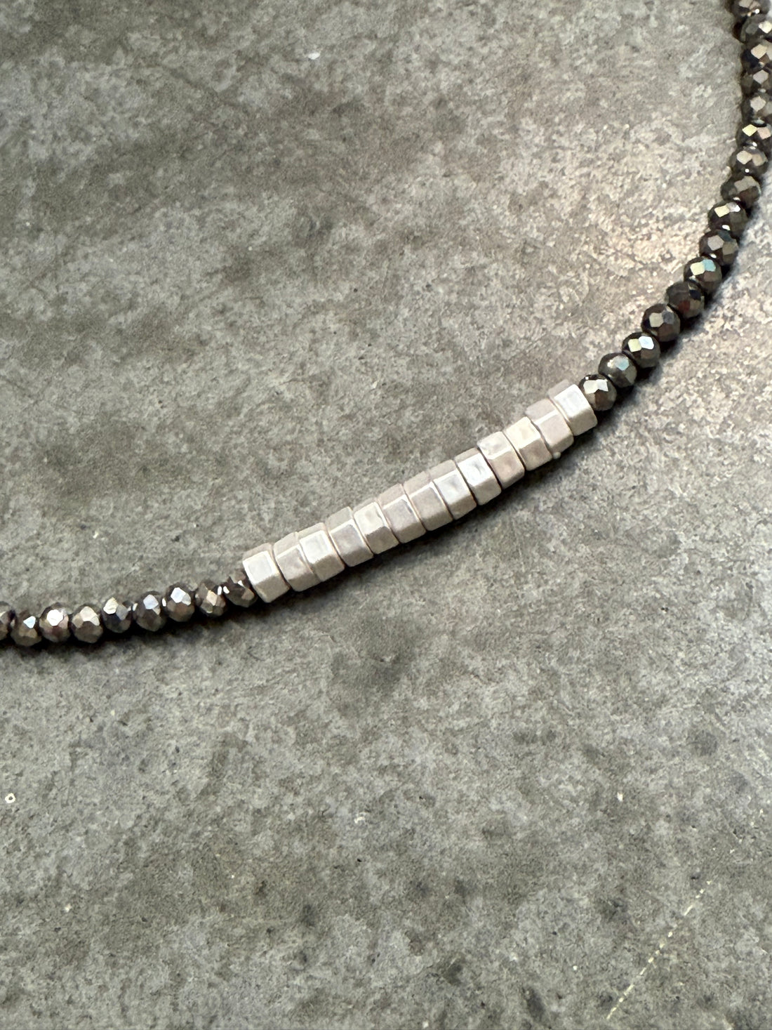 Faceted Hematite and Silver Choker Necklace