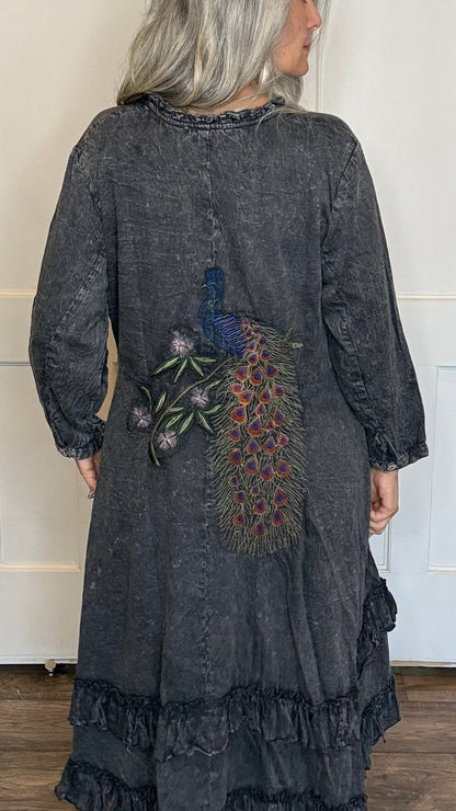 Peacock Knee Length Jacket - Vintage Vault Boutique