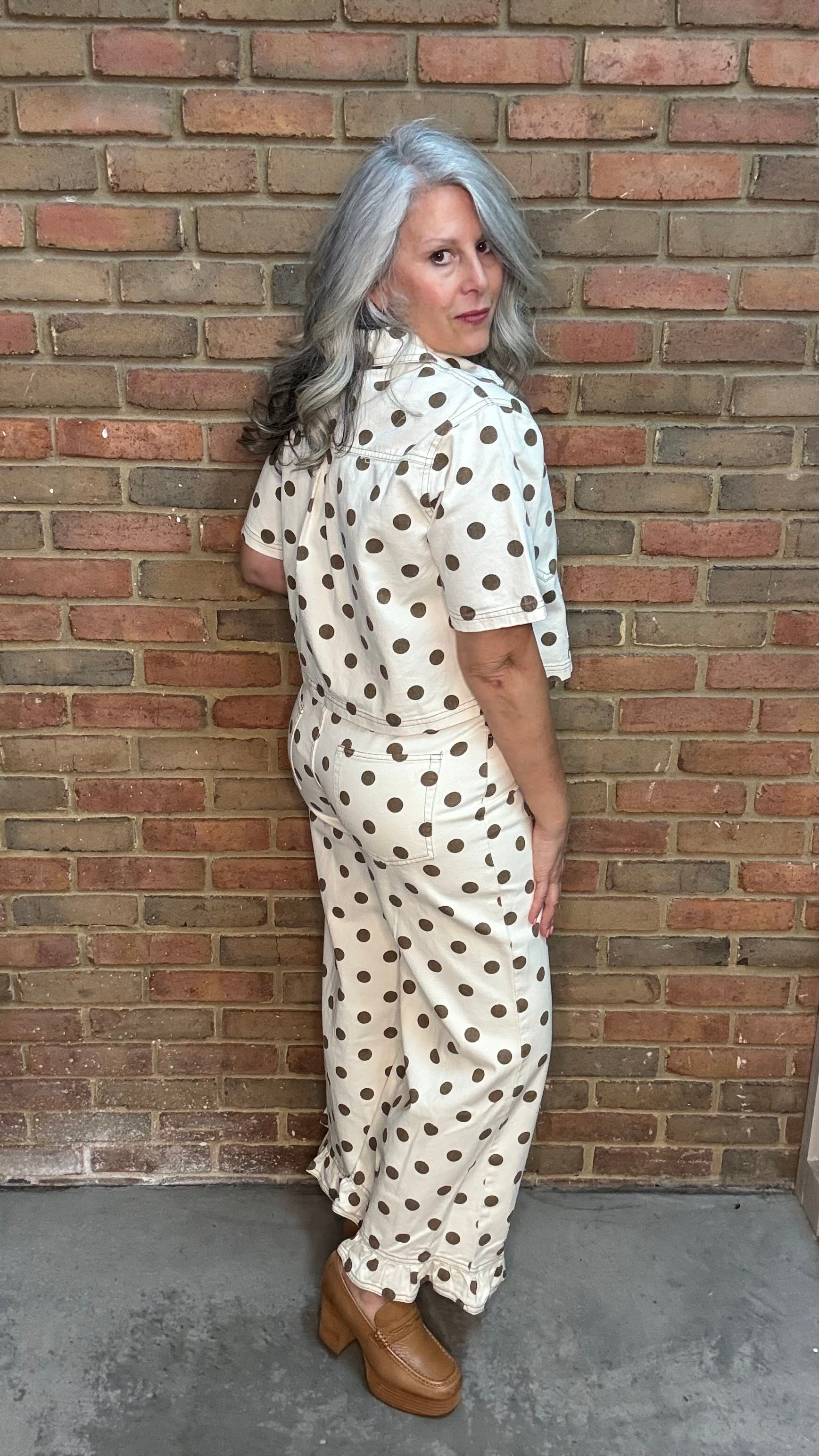 Polka Dot Ruffle Hem Pants
