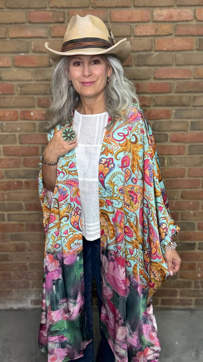 Colorful Paisley Silk Kimono - Vintage Vault Boutique