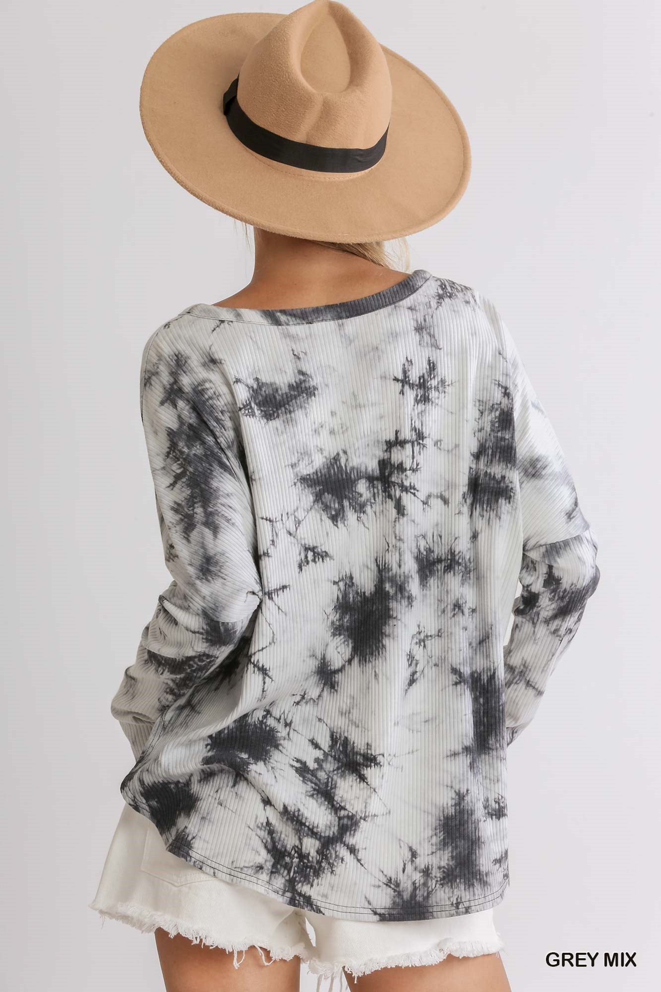 Tie Dye Henley Grey Mix