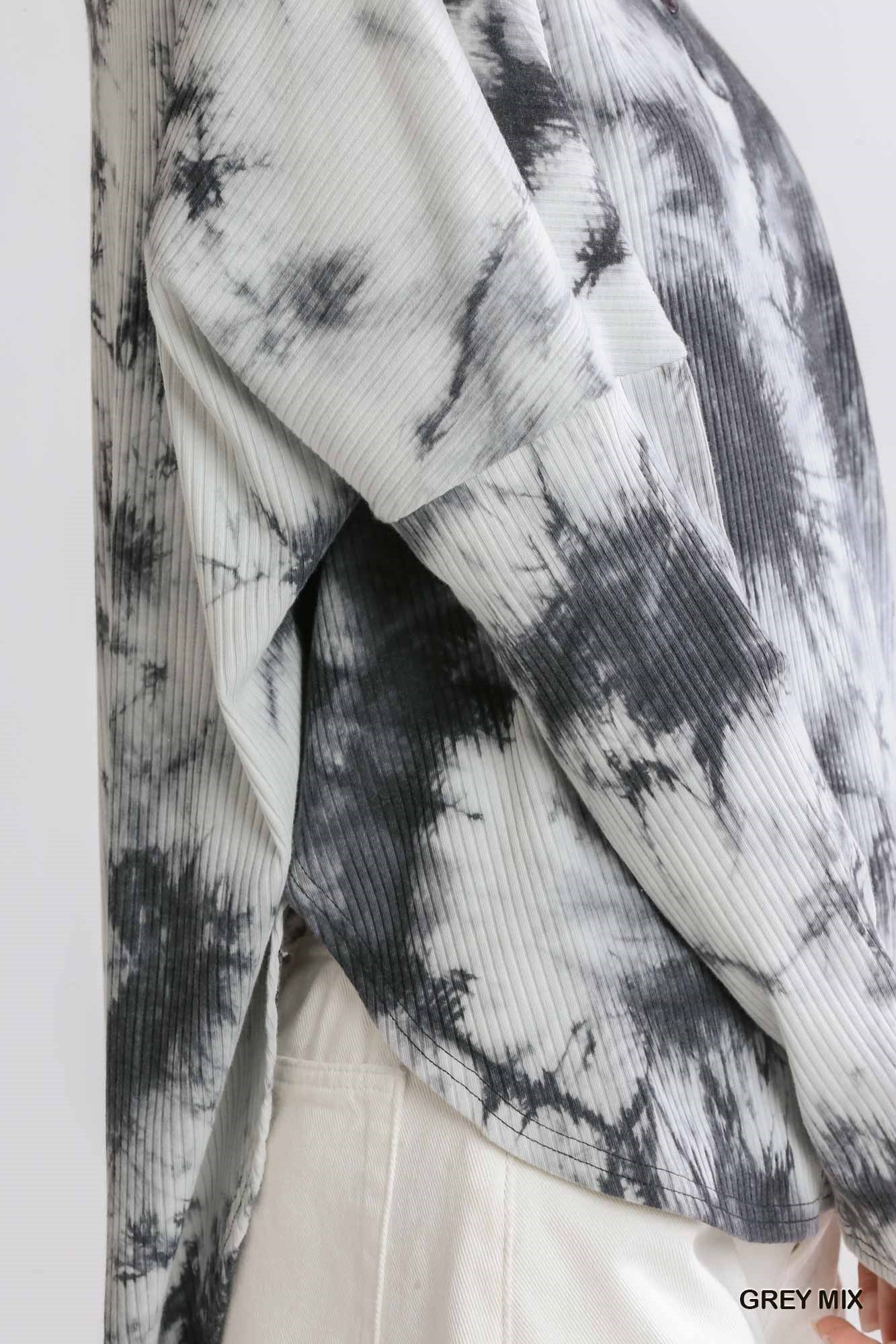 Tie Dye Henley Grey Mix
