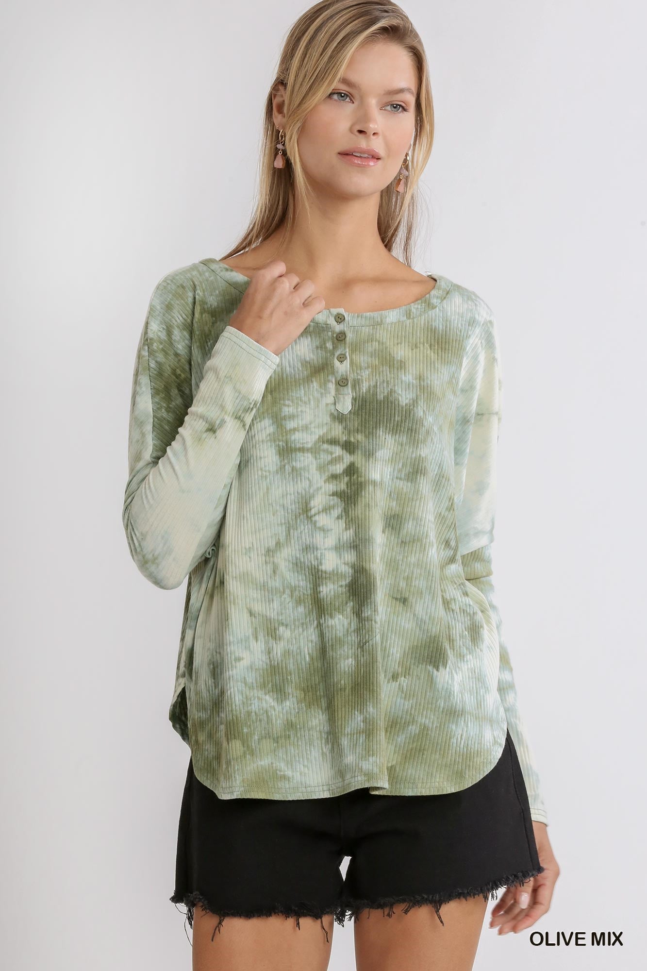 Tie Dye Henley Olive Mix