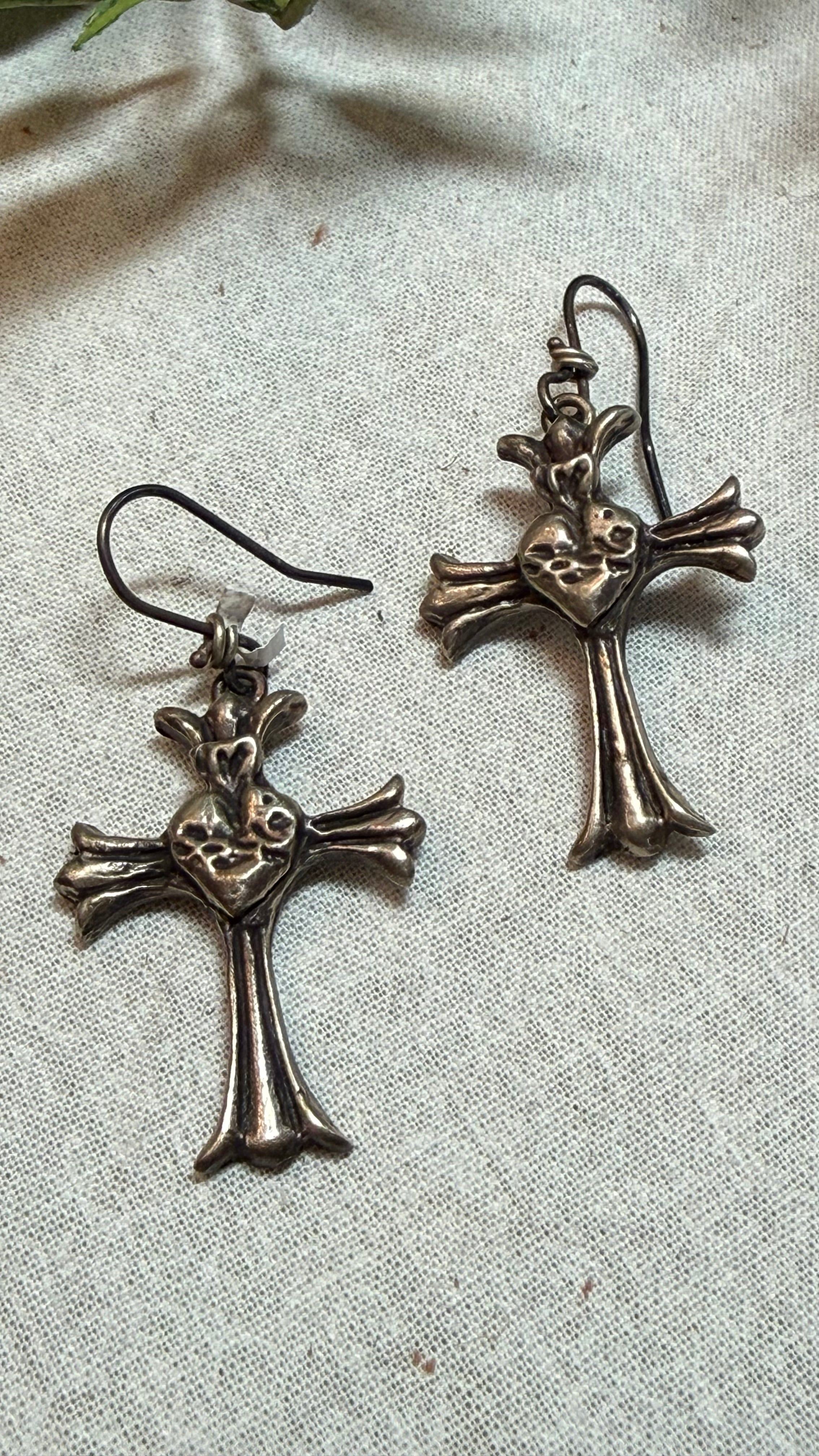 Cross with Heart Earrings