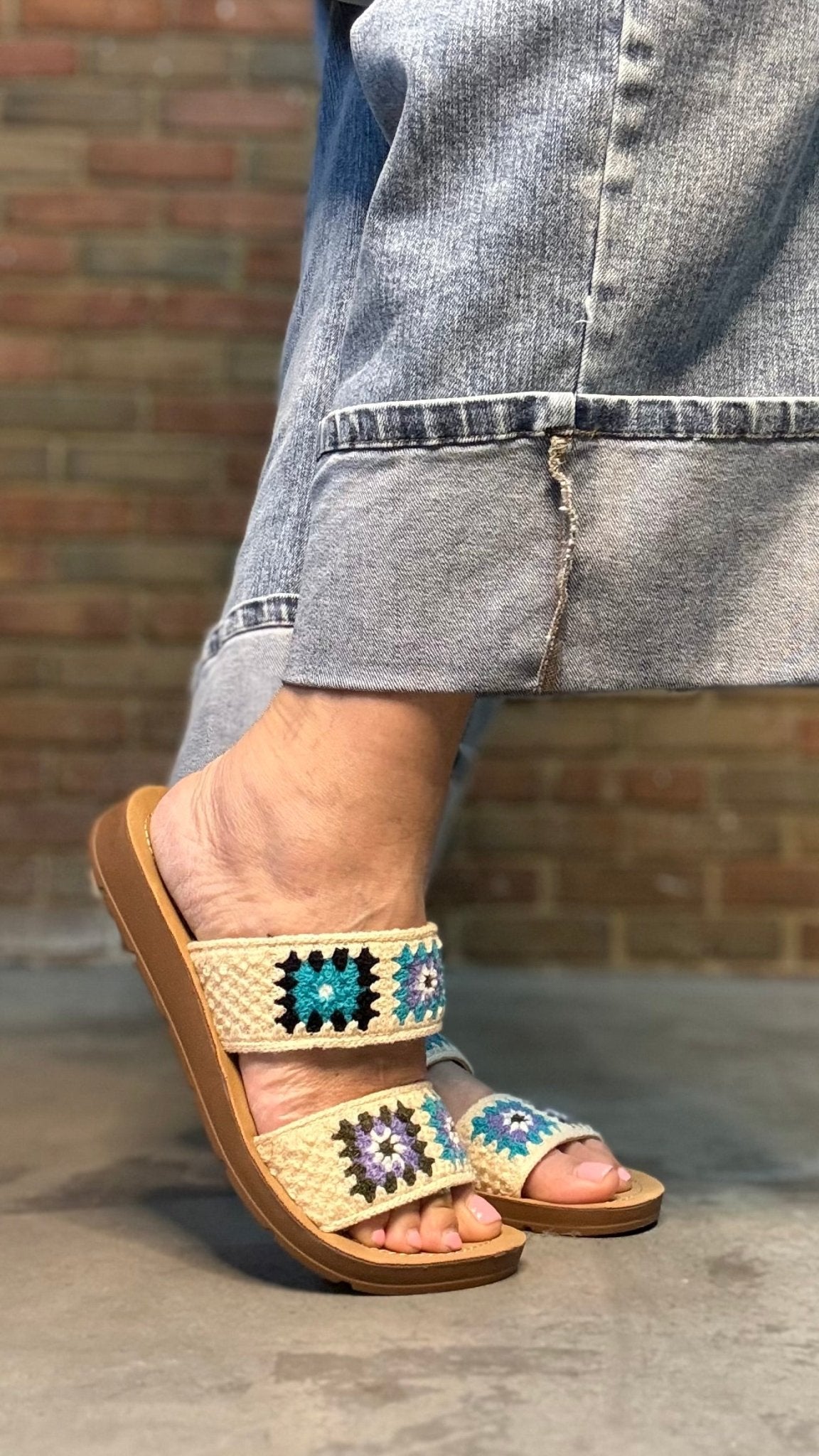 Toodles Light Blue Crochet Sandals - Vintage Vault Boutique