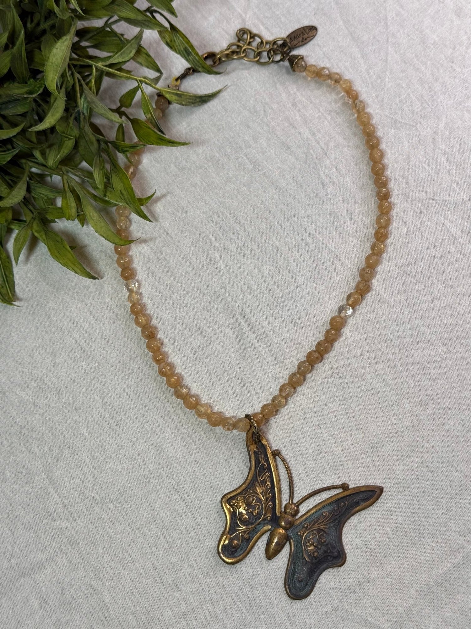 Butterfly on Stone Beaded Necklace - Vintage Vault Boutique