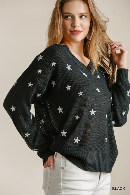 Black Star Stamped Sweater