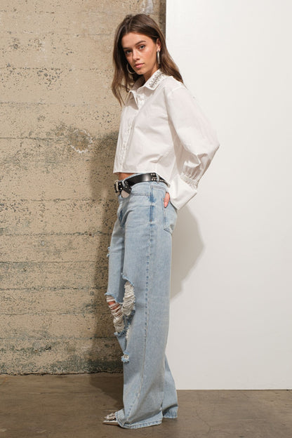 Cotton Embellished Collar Shirt