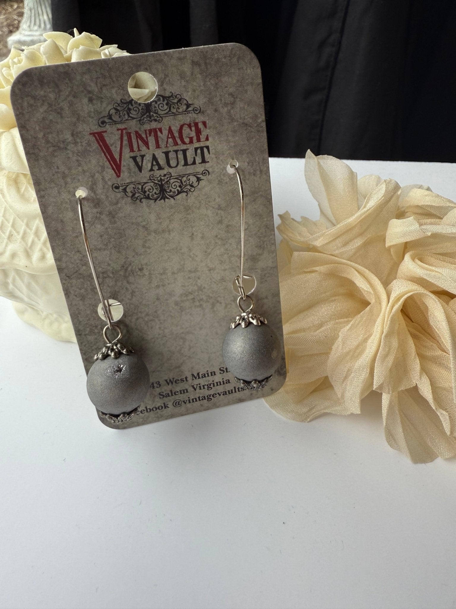 Silver Druzy Agate Drop Earring - Vintage Vault Boutique