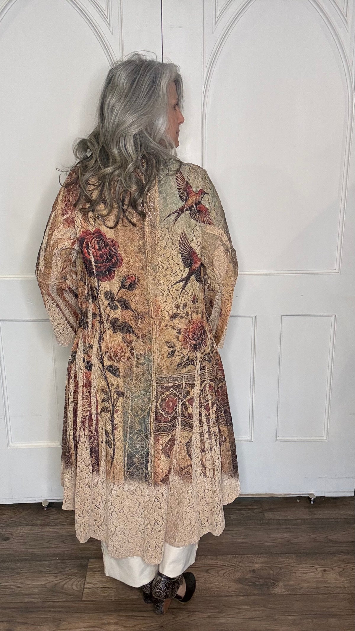 Long Vintage Bird Cardigan