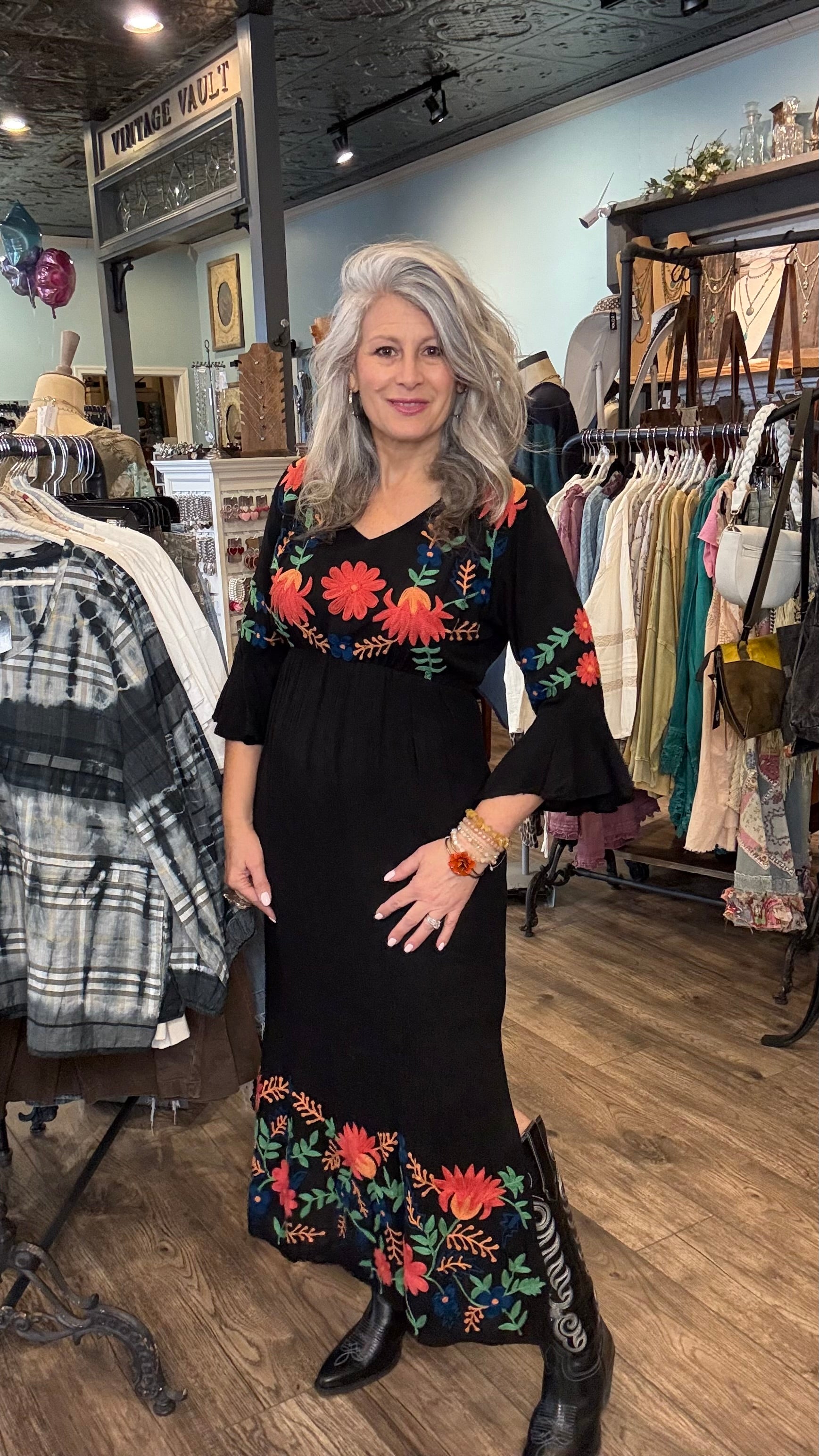 Black Embroidery Midi Dress