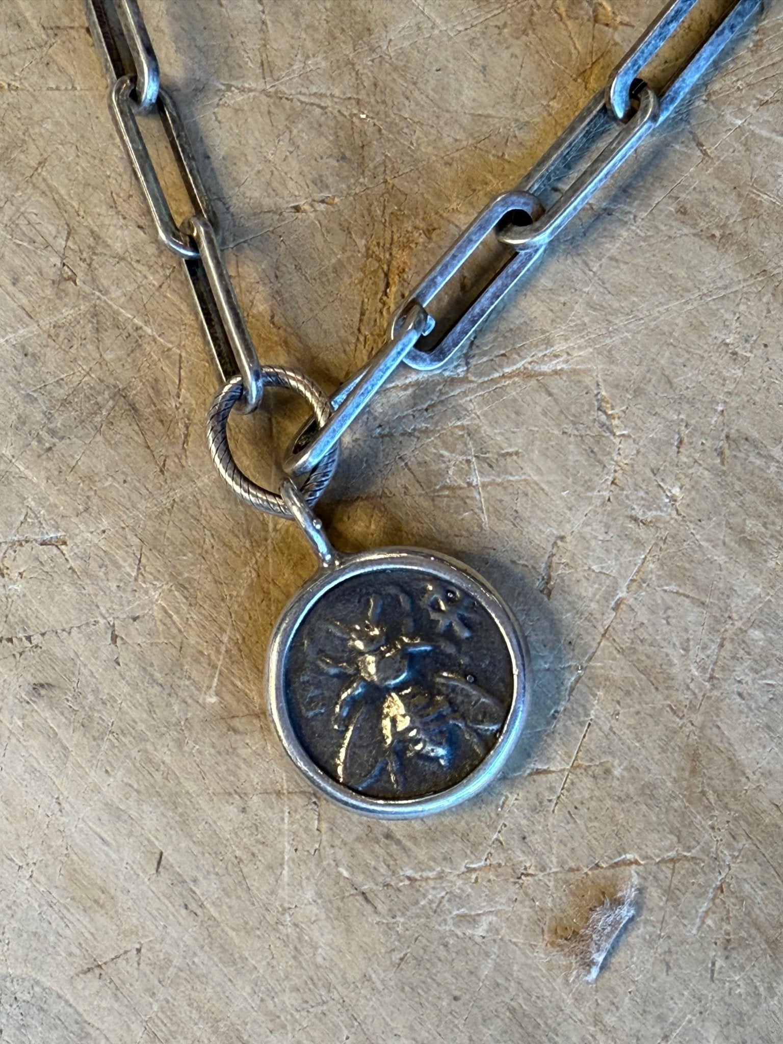 OFK Coin with Bee Necklace OFK5104 - Vintage Vault Boutique