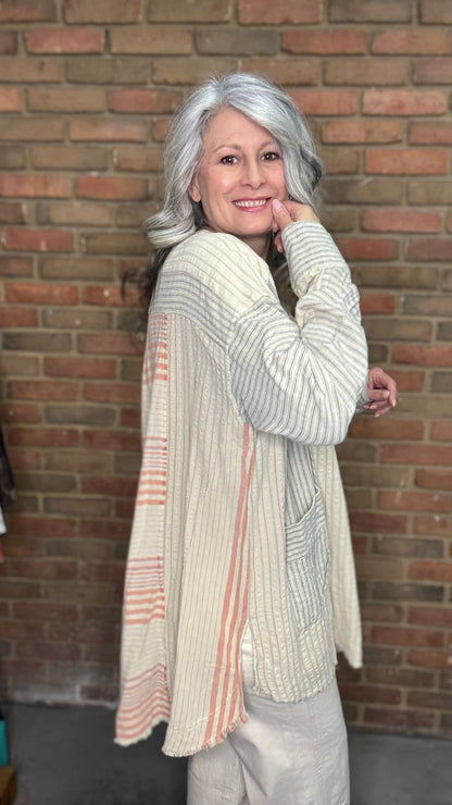 Striped Henley and Lace Detail Top - Vintage Vault Boutique