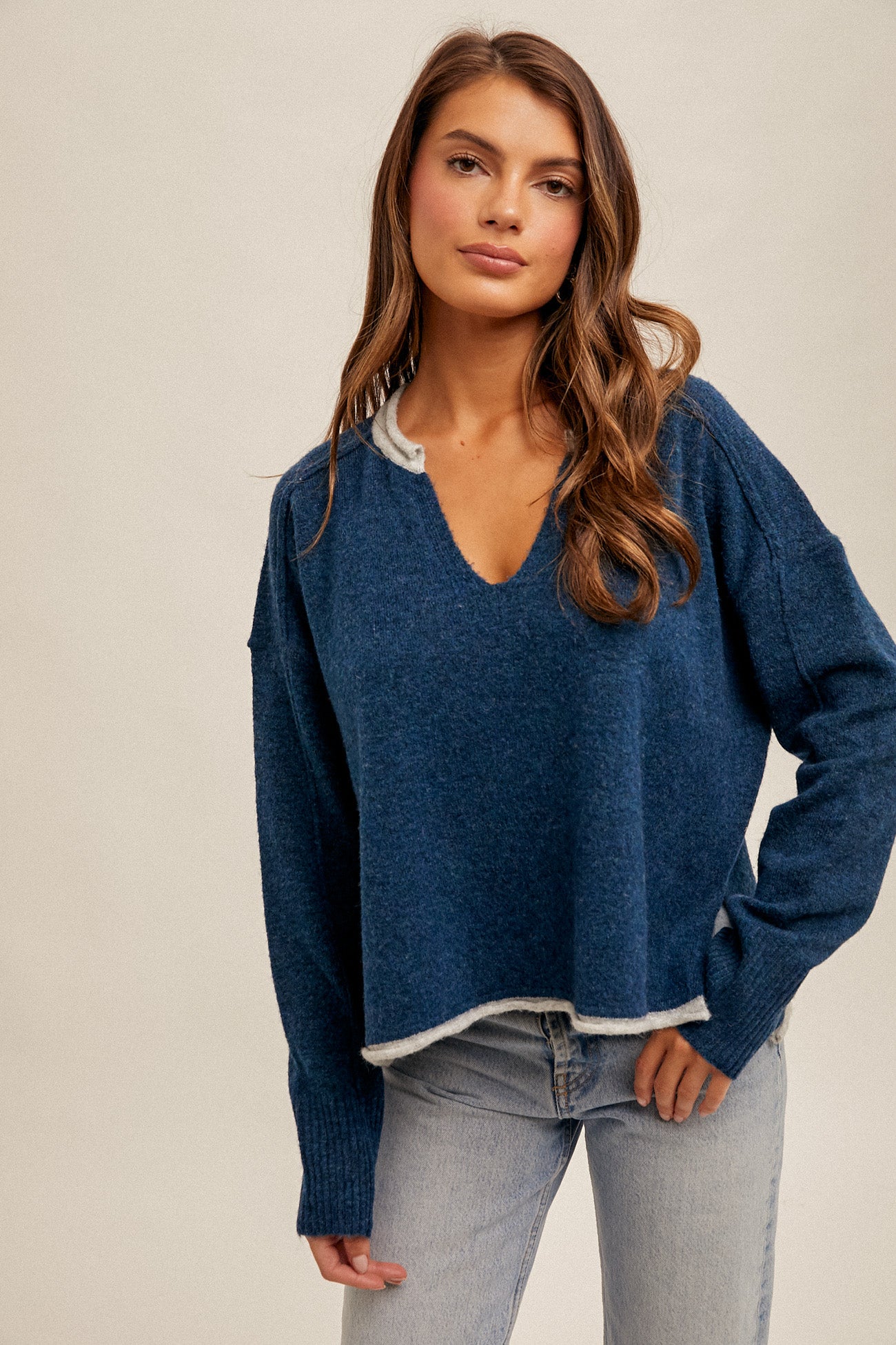 Teal Notch Neck Sweater 