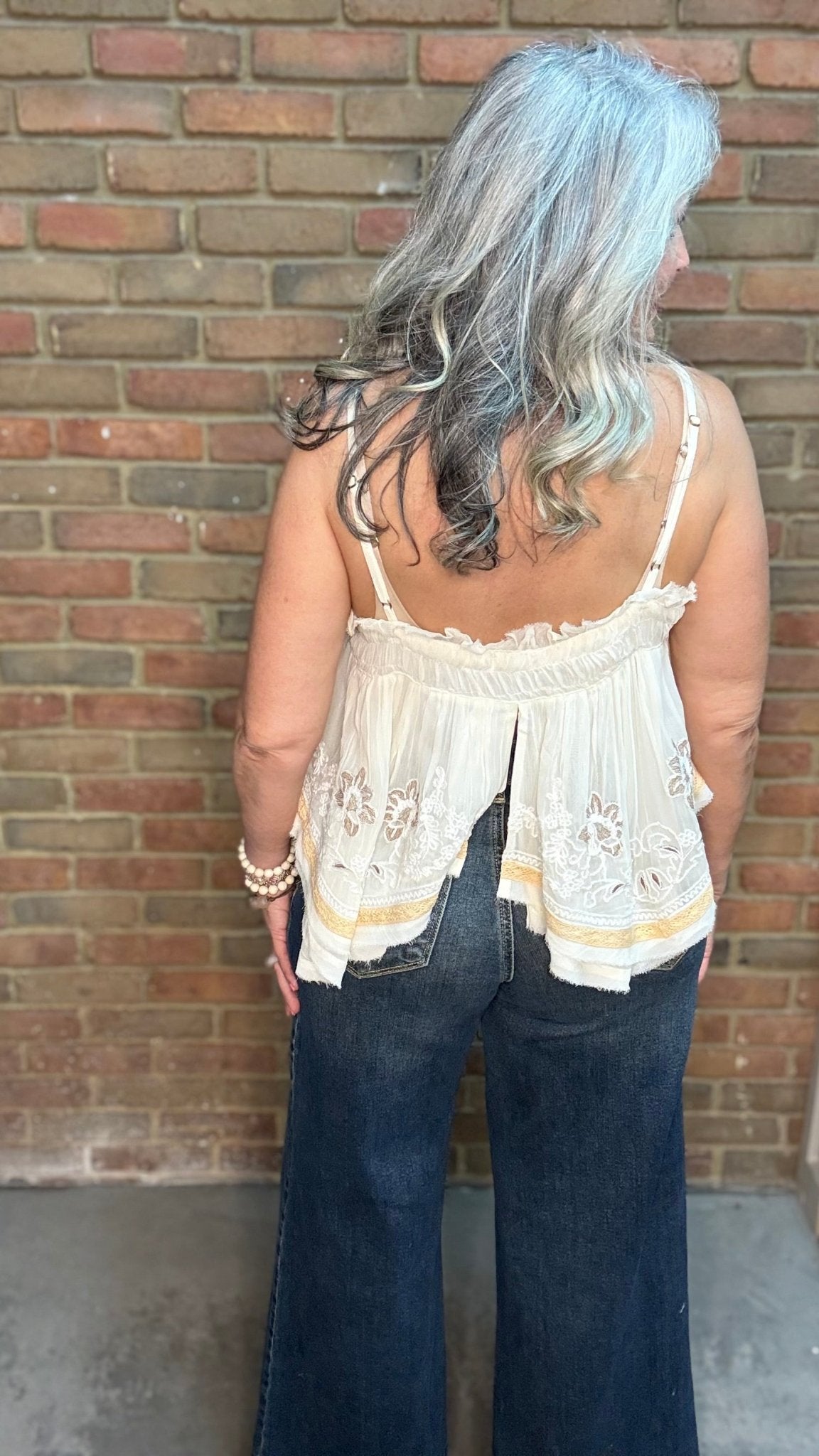 Ruffle Embroidered Tank - Vintage Vault Boutique