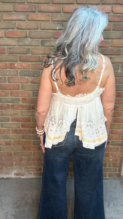 Ruffle Embroidered Tank