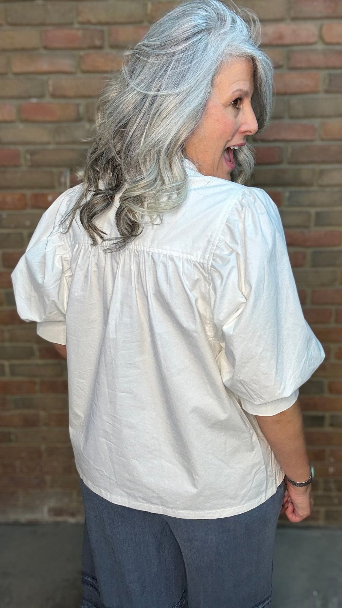 White Puff Sleeve Button Up Shirt - Vintage Vault Boutique