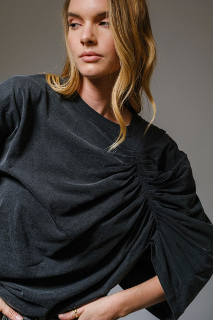 Washed Draped Pleated T-Shirt
