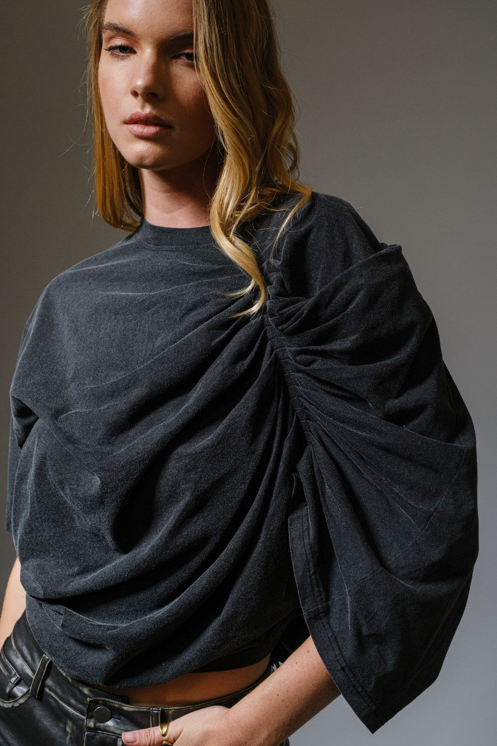 Washed Draped Pleated T-Shirt