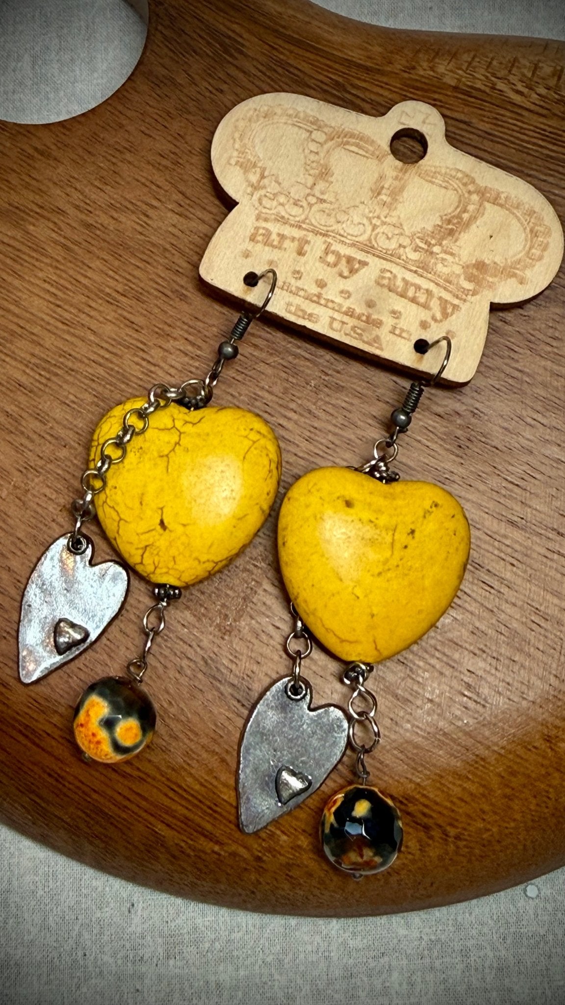 Yellow Heart Earring - Vintage Vault Boutique