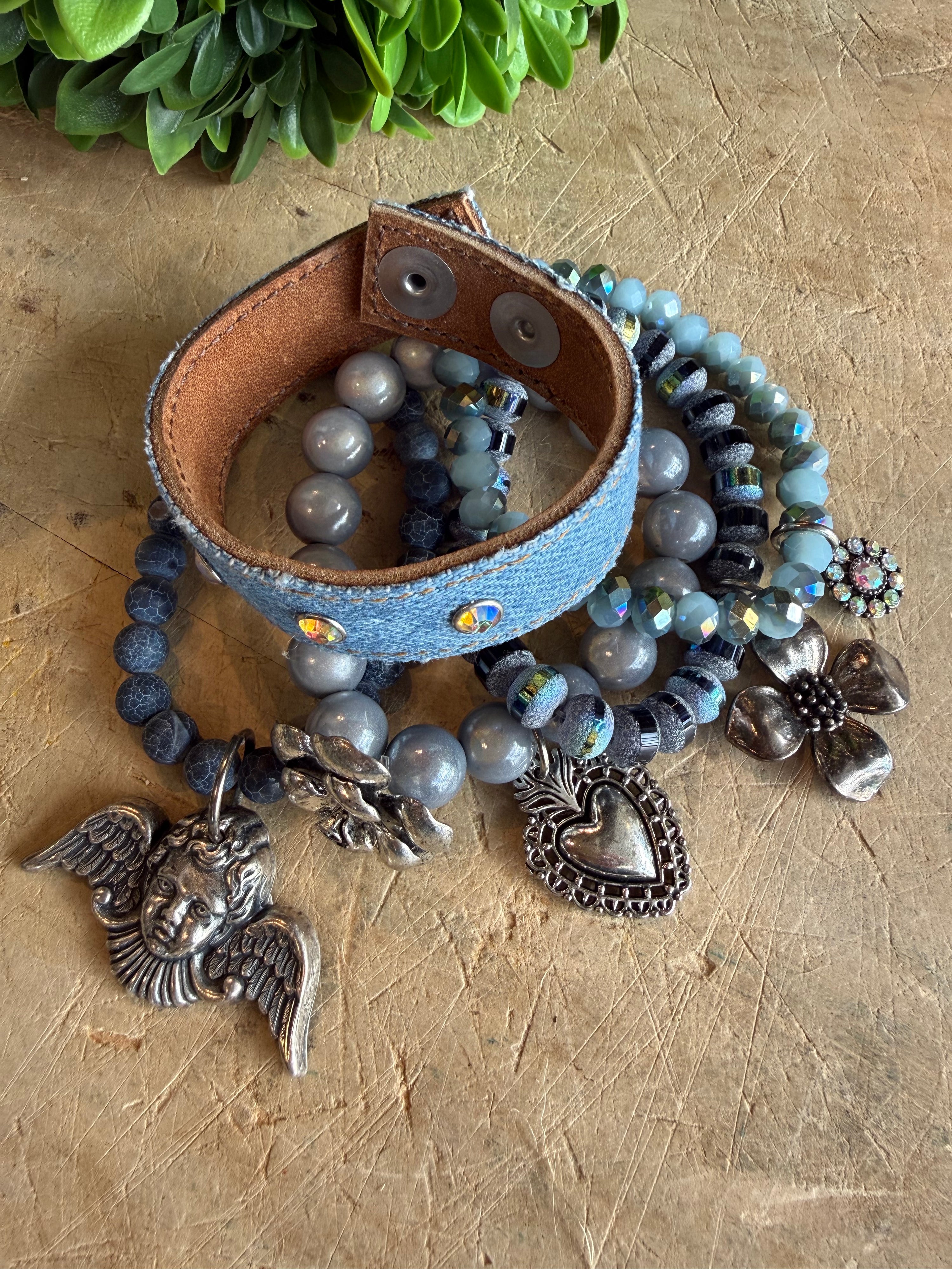 Denim Cherub Love Bracelet Stack