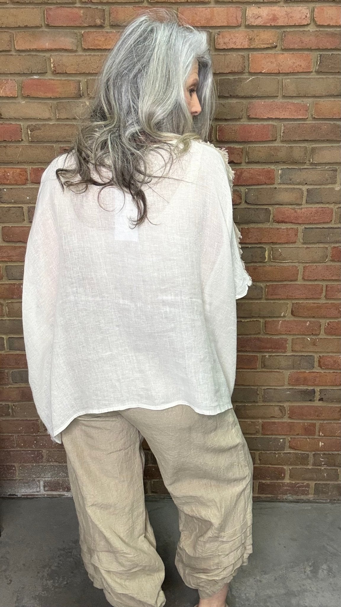 Linen Ruffled and Tucked Top - Vintage Vault Boutique
