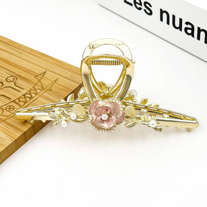 Black Pearl Flower Metal Claw Clip - Vintage Vault Boutique