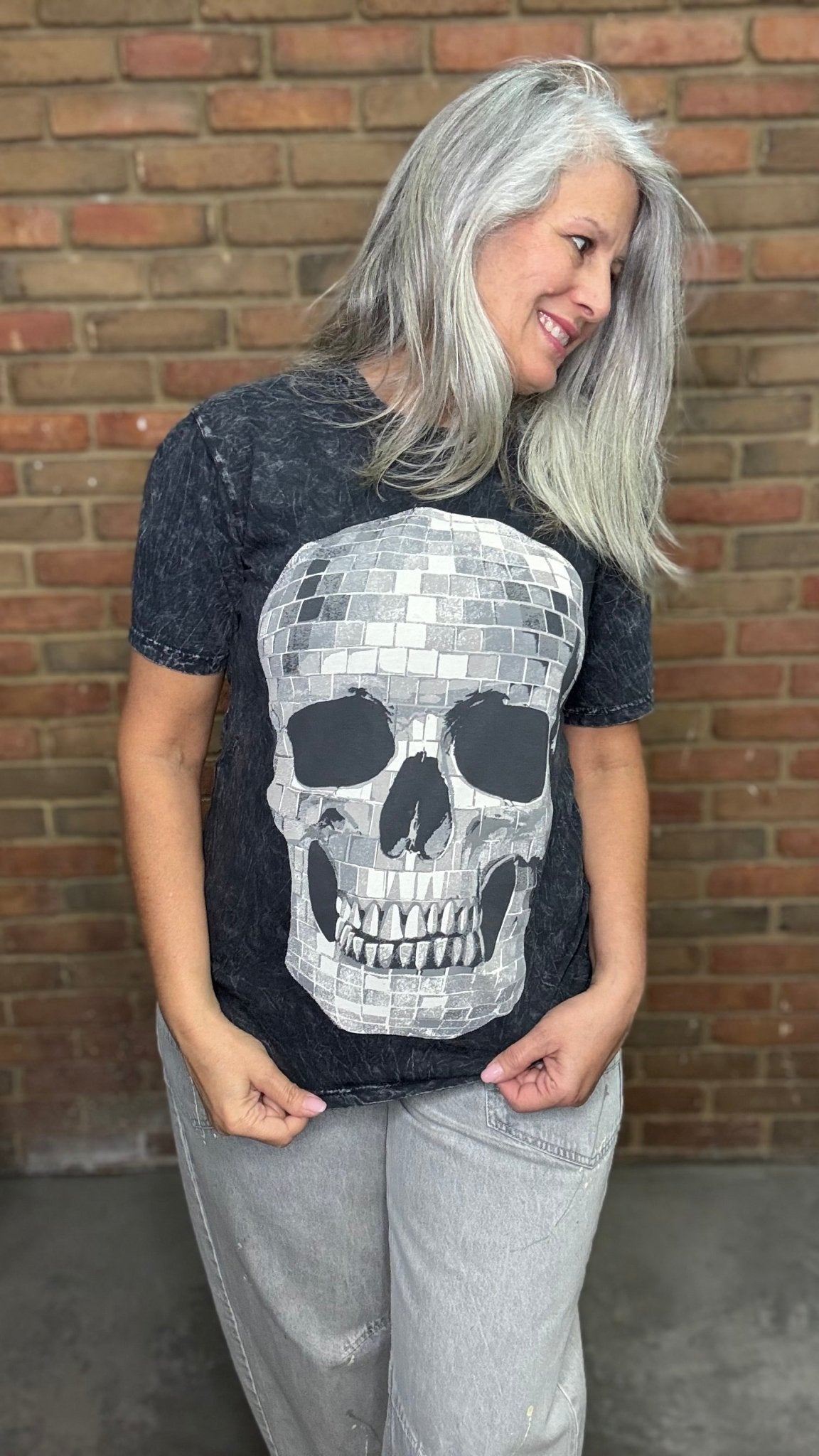 Vintage Washed Disco Ball Skull T-Shirt - Vintage Vault Boutique