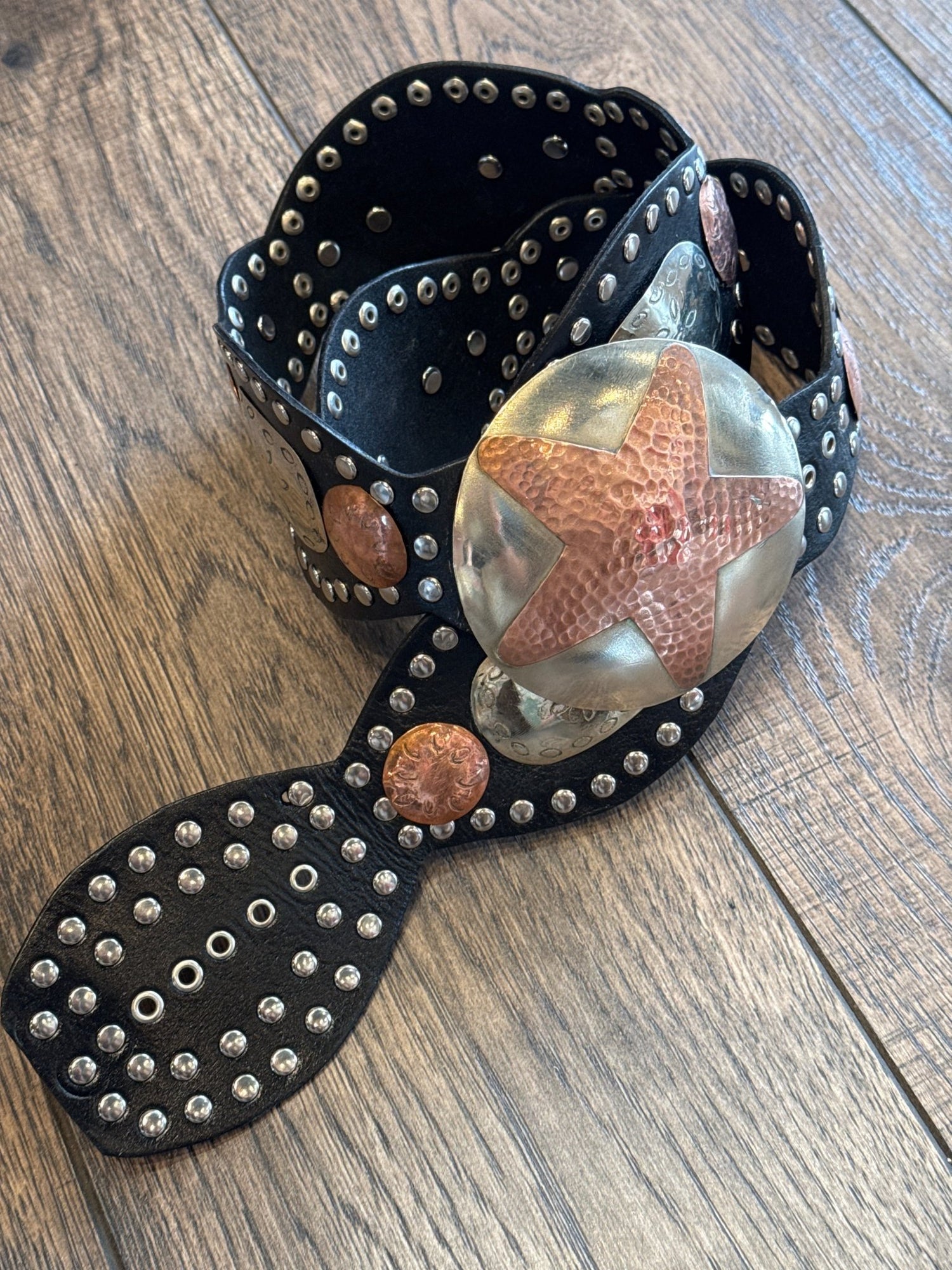Copper Star Leather Belt - Black - Vintage Vault Boutique
