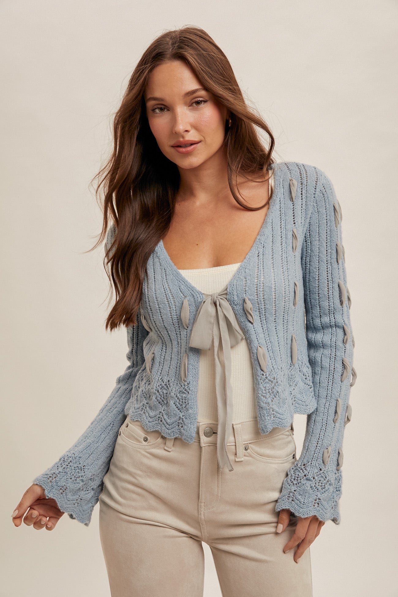 Dusty Blue Dainty Tie Cardigan 