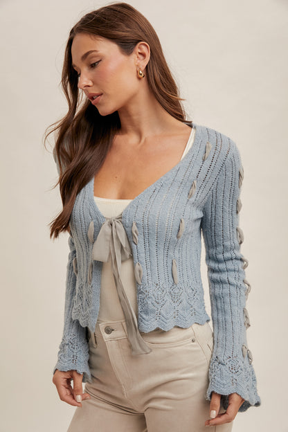 Dusty Blue Dainty Tie Cardigan 