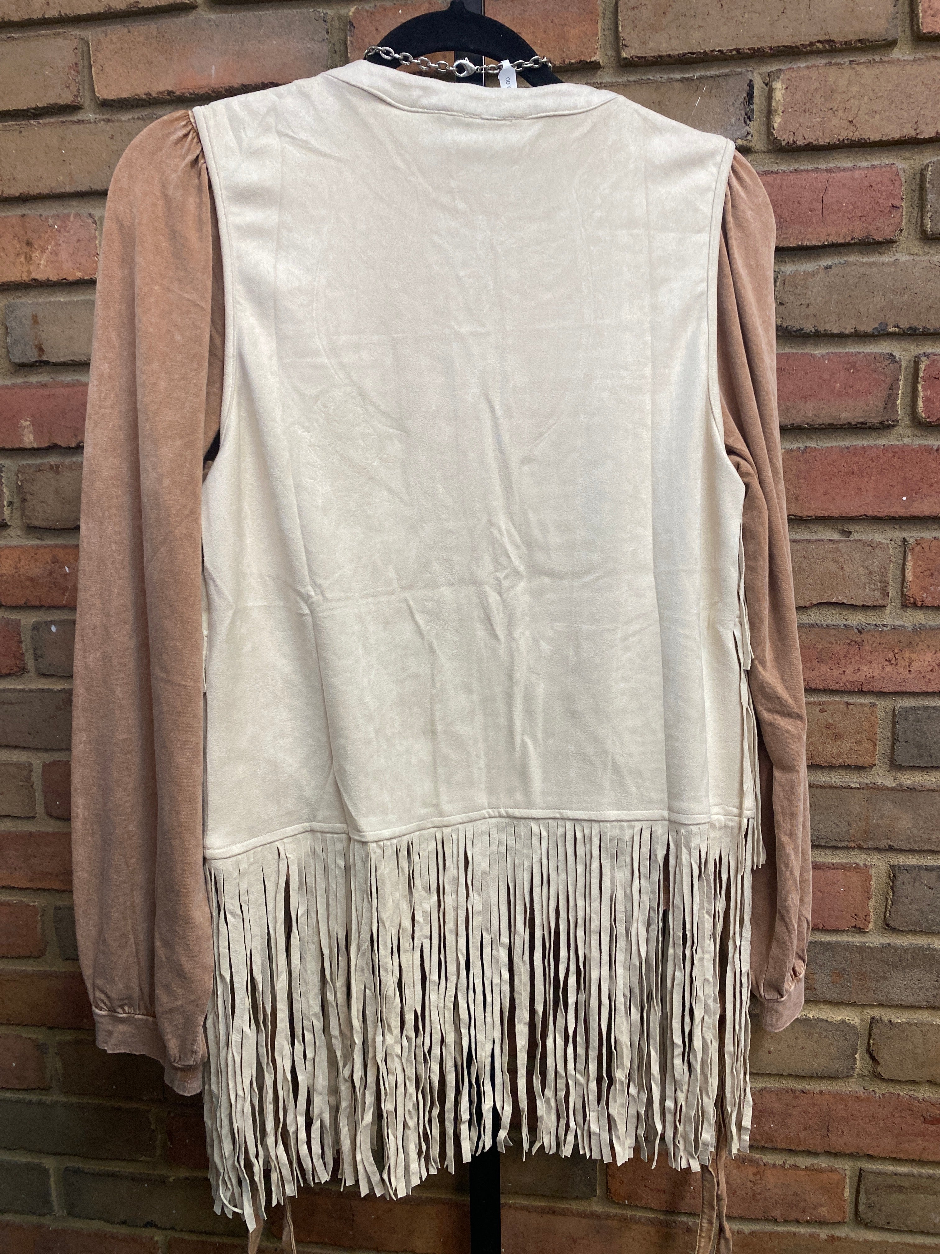 Fringe Suede Vest in Natural