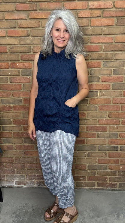 Navy Crushed Solid Tank Top