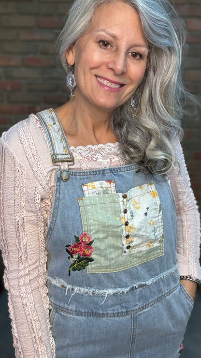 Denim Patchwork Overalls