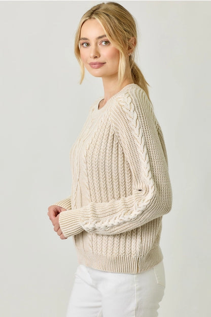 Washed Cable Knit Sweater - Almond
