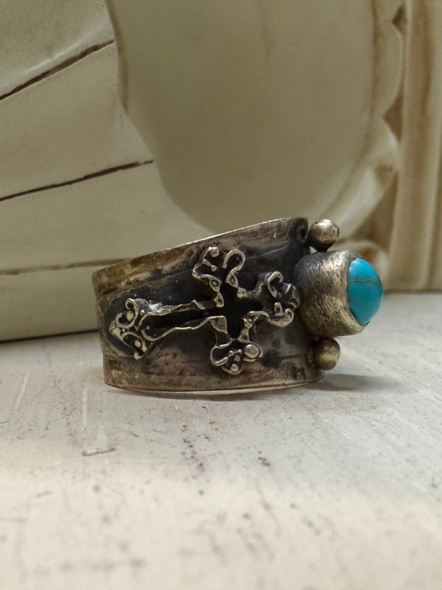 Double French Cross with Turquoise Ring - Vintage Vault Boutique