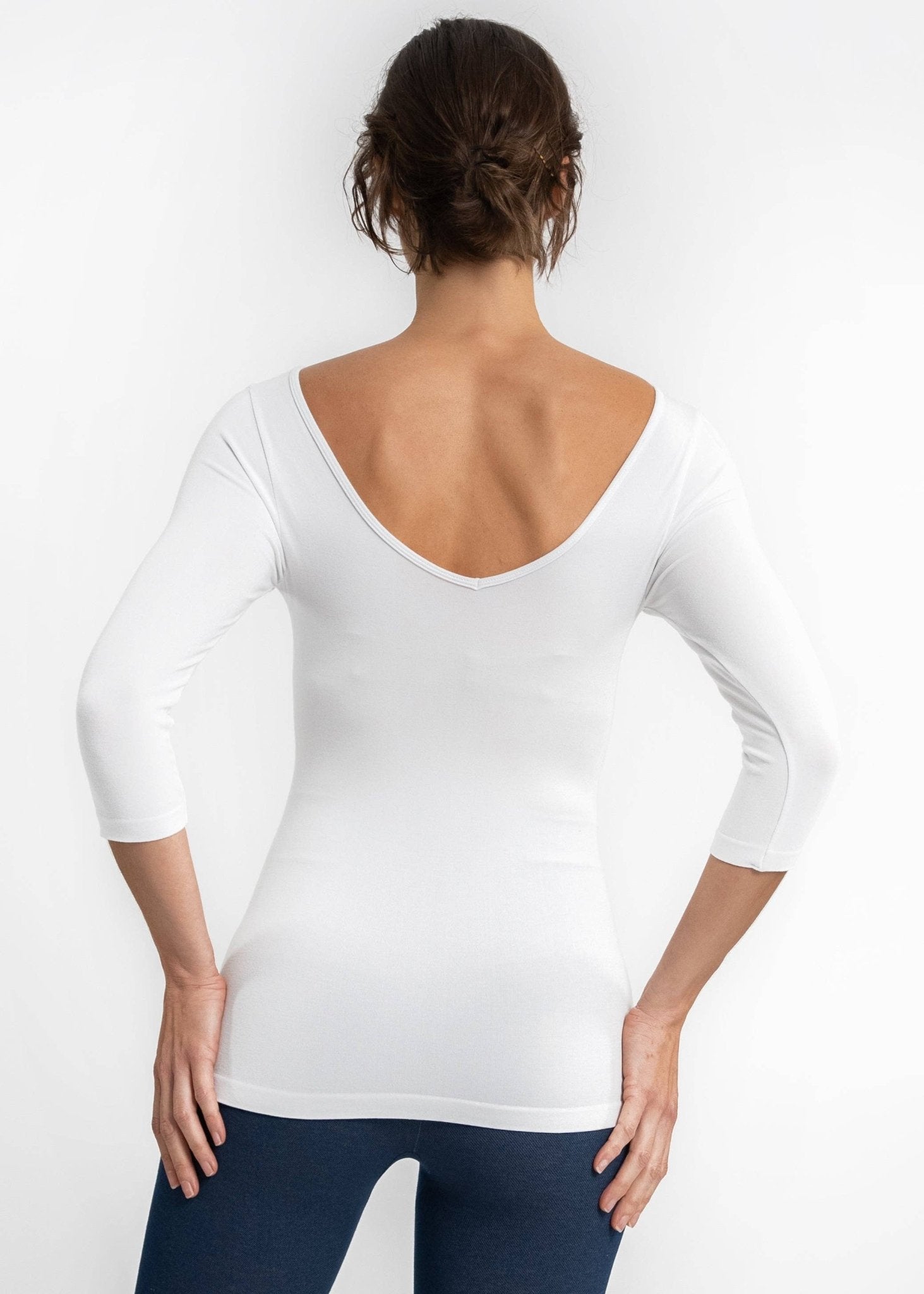 Three Quarter Sleeve V-Neck Top - Vintage Vault Boutique