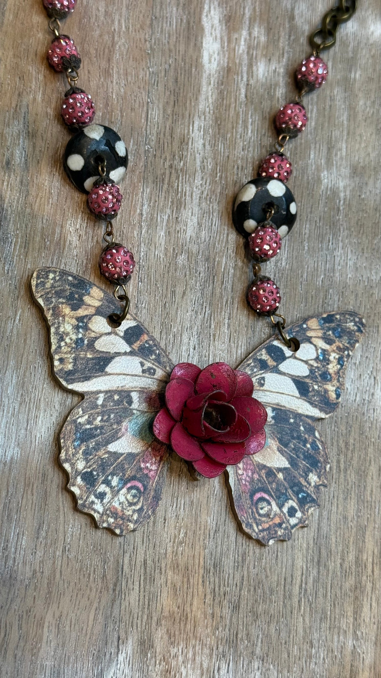 Pink Rose Butterfly Necklace
