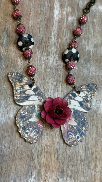Pink Rose Butterfly Necklace