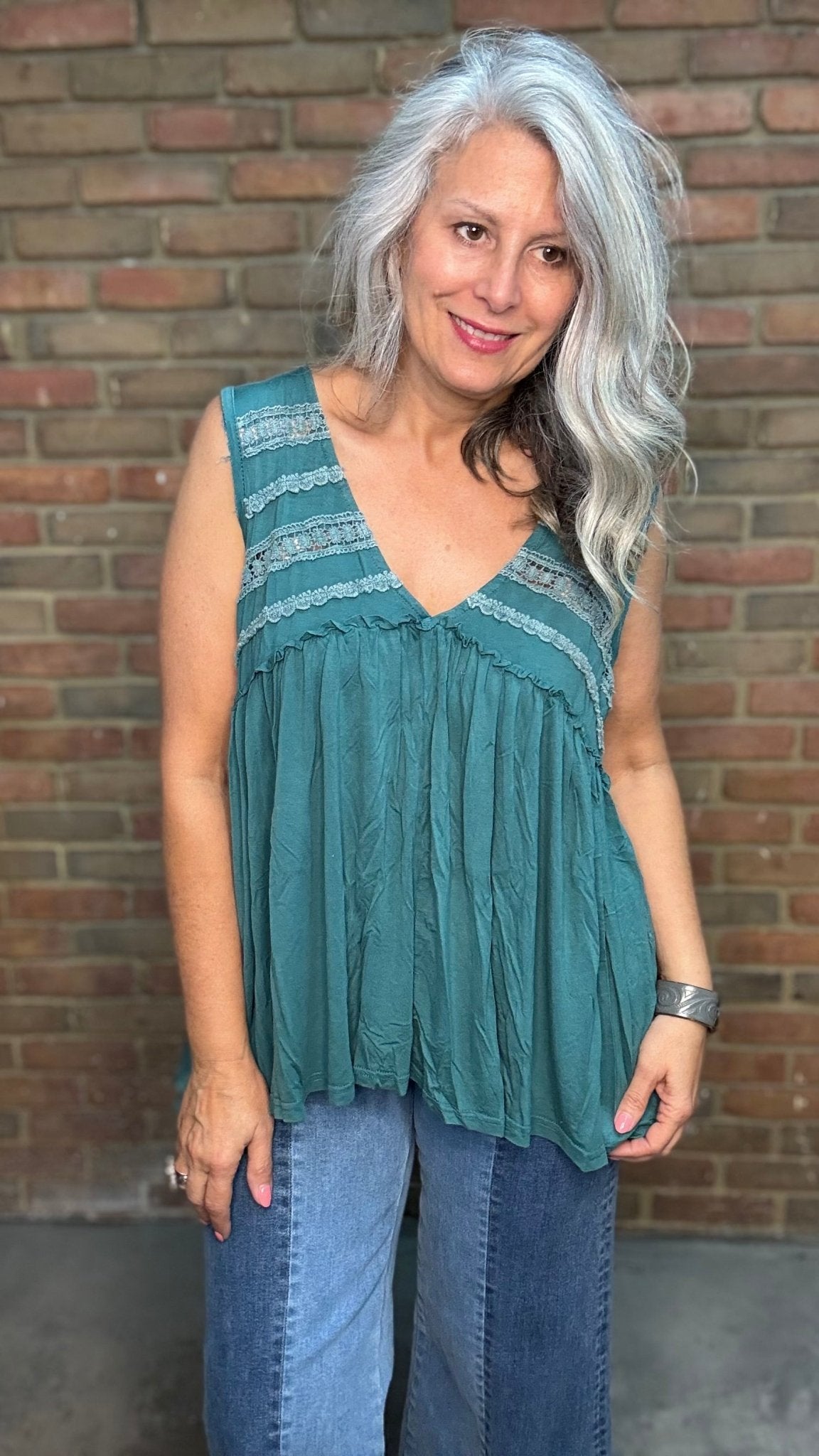 Relaxed Babydoll Top in Evergreen - Vintage Vault Boutique