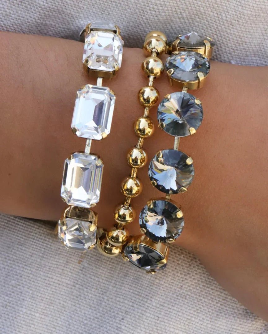 Monique Bracelet in Antique Silver and Clear - Vintage Vault Boutique
