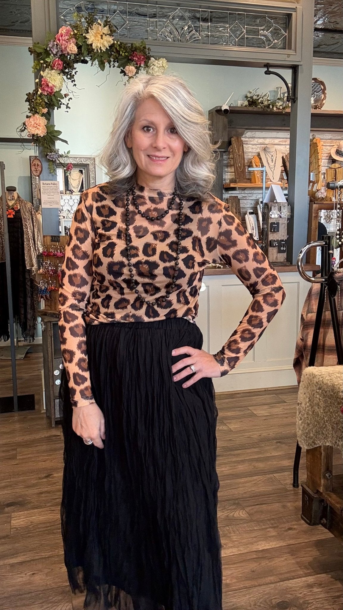 Leopard Mesh Layering Top - Vintage Vault Boutique