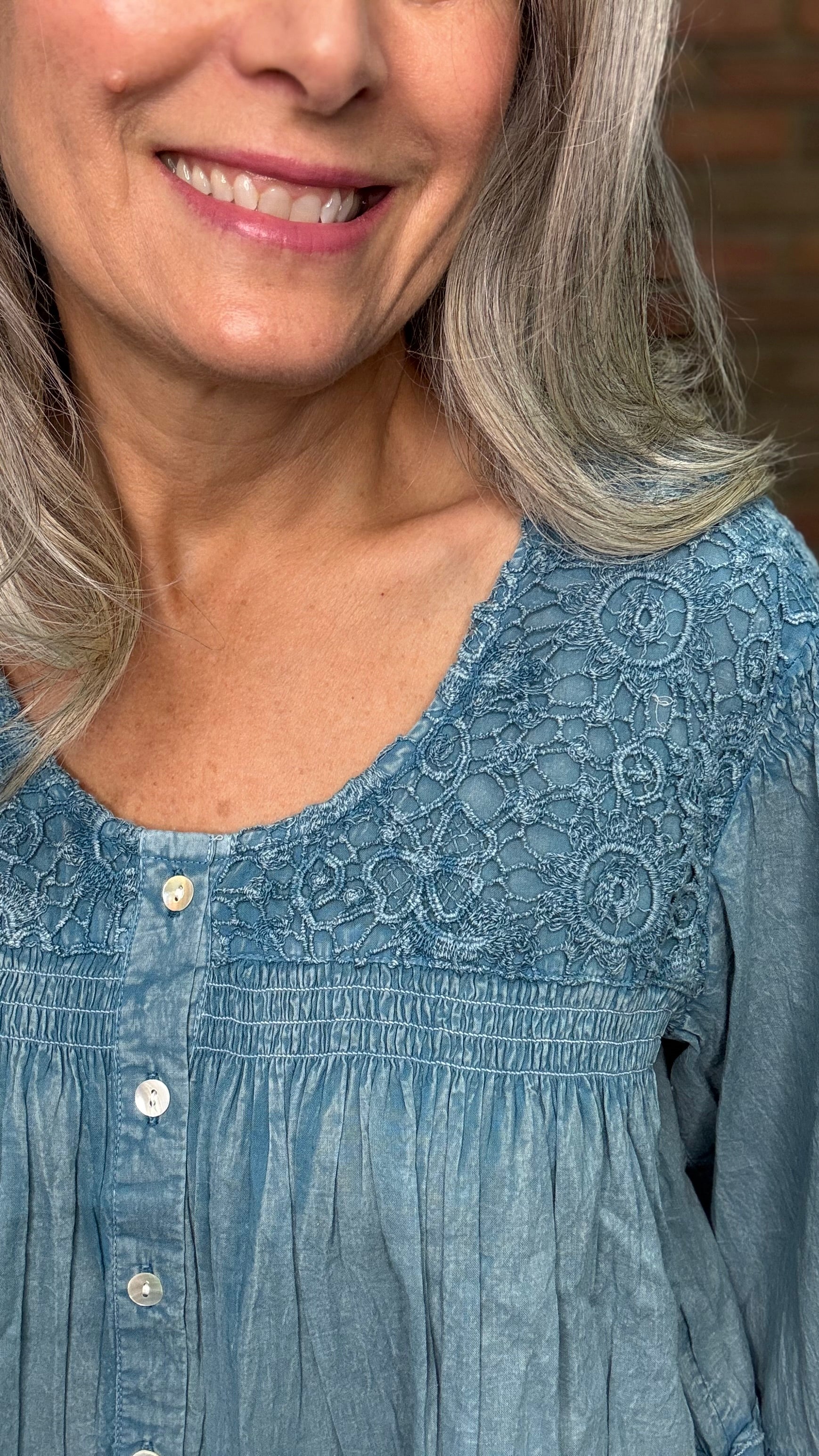 Denim Lace Button Up Top