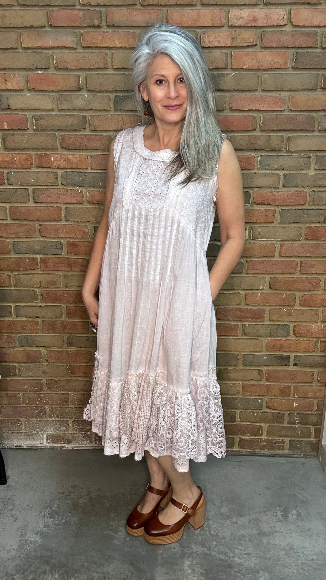 Lilac Eyelet Pin Tuck Dress