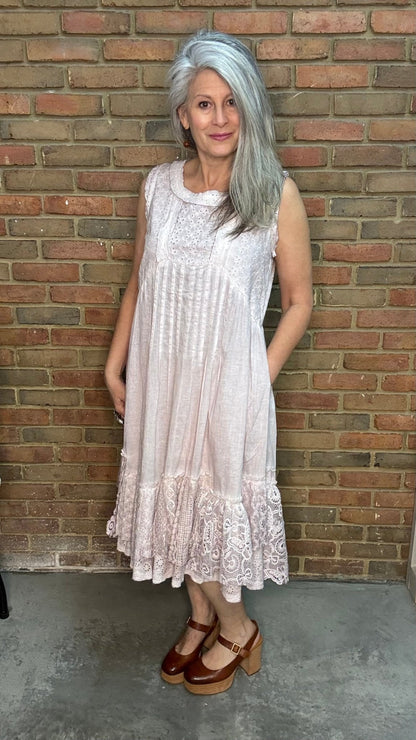 Lilac Eyelet Pin Tuck Dress - Vintage Vault Boutique