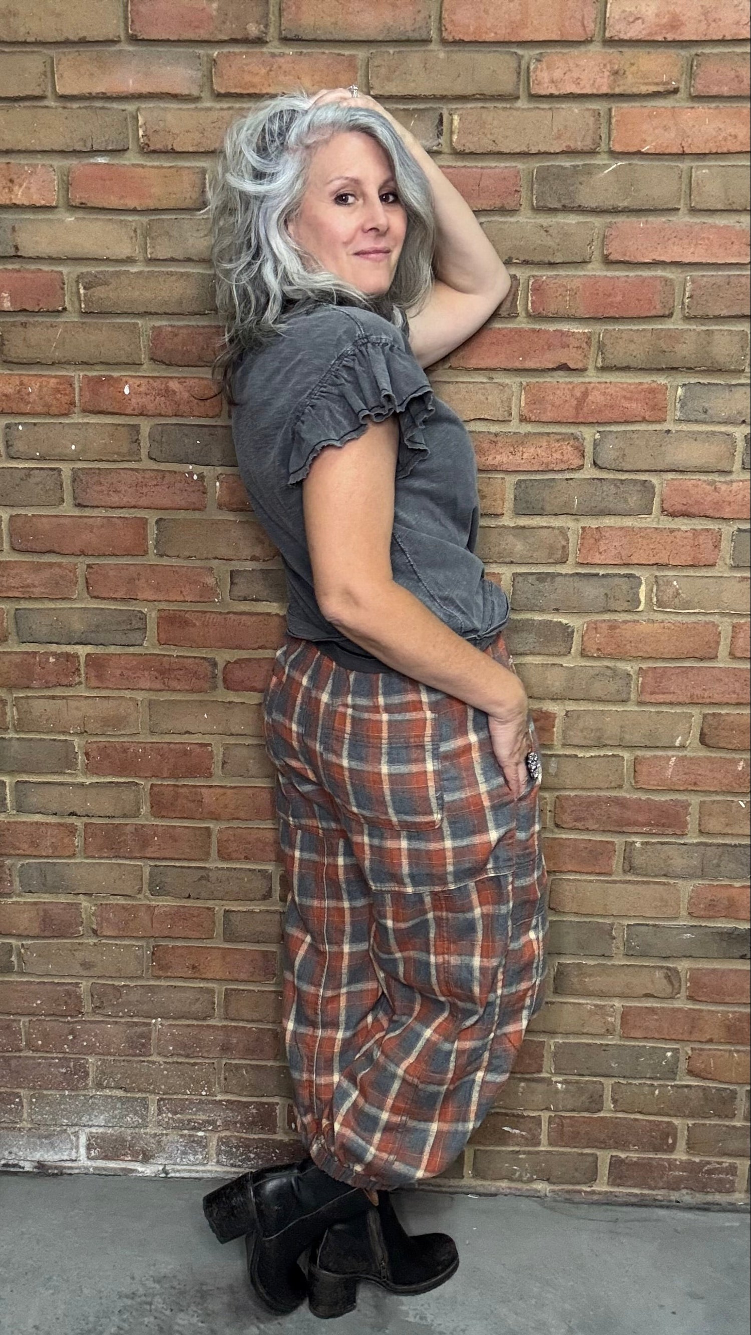 Rust and Grey Flannel Plaid Pant