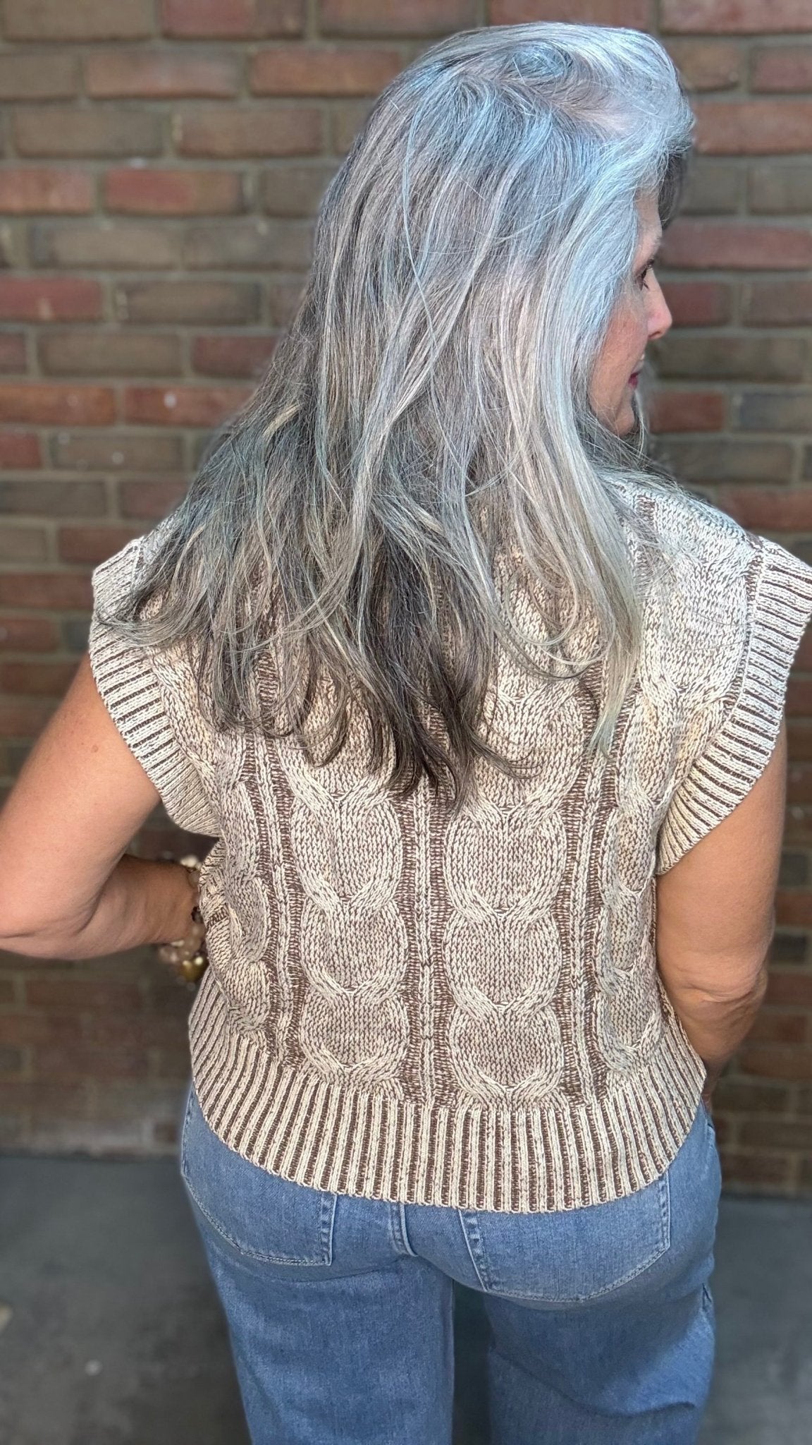 Mocha Two Tone Sweater Vest - Vintage Vault Boutique