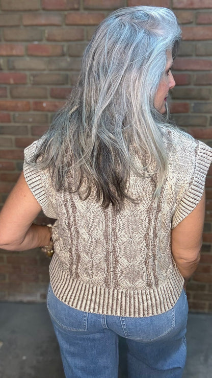 Mocha Two Tone Sweater Vest - Vintage Vault Boutique