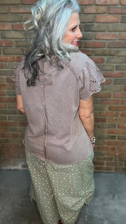Mocha Crochet Patch Top
